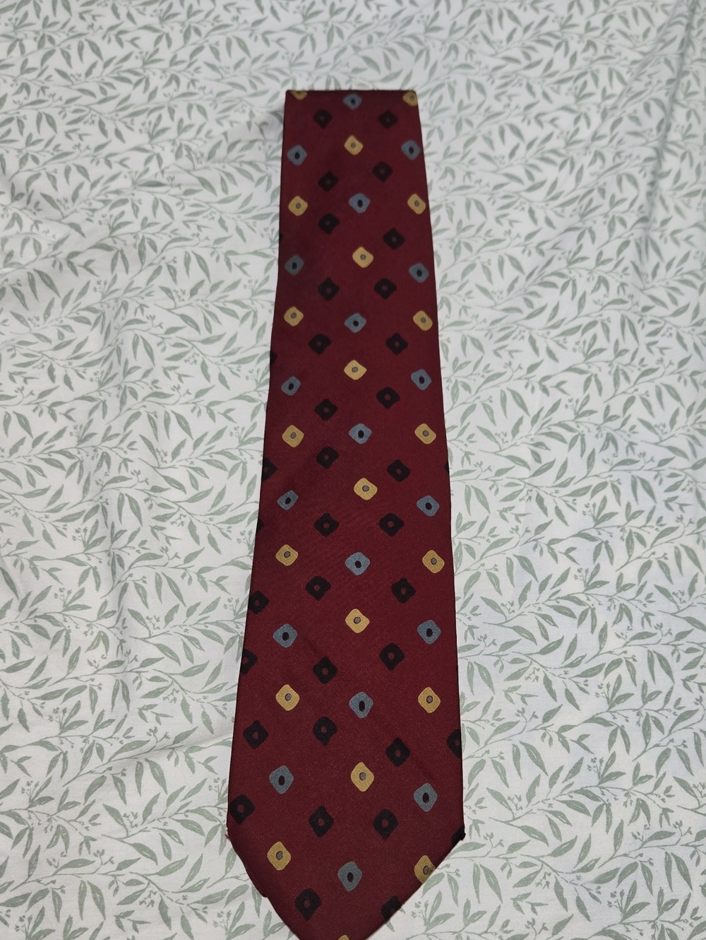 Brooks Brothers Burgundy Tie with Gold and Blue Diamond Accents